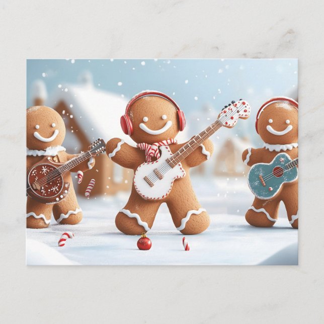 Cartes Pour Fêtes Annuelles Bande de pain d'épices Jouer dans la neige (Devant)