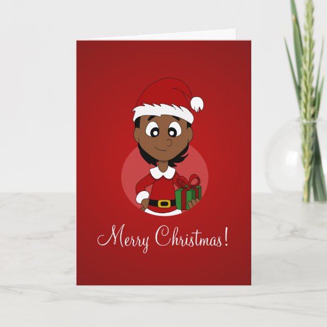 Cartes Pour Fêtes Annuelles Bande dessinée de fille de Noël (Devant)