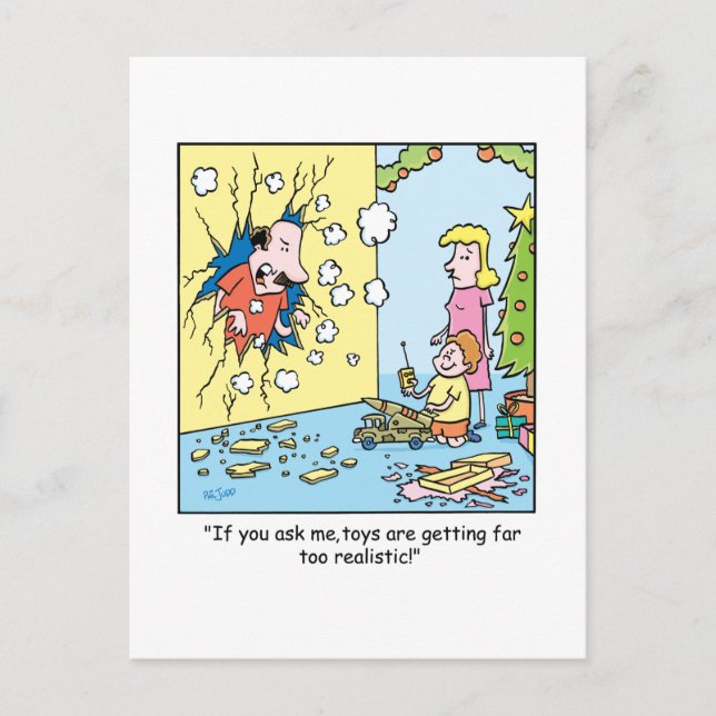 Cartes Pour Fêtes Annuelles Bande dessinée de Noël au sujet des jouets ! (Devant)