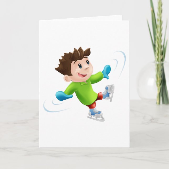 Cartes Pour Fêtes Annuelles Bande dessinée de patinage de glace (Devant)