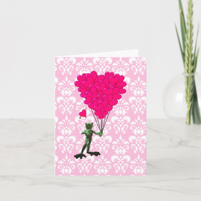 Cartes Pour Fêtes Annuelles Bande dessinée drôle de grenouille et coeur rose (Devant)