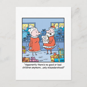 Cartes Pour Fêtes Annuelles Bande dessinée Santa de Noël bonnes et mauvaise