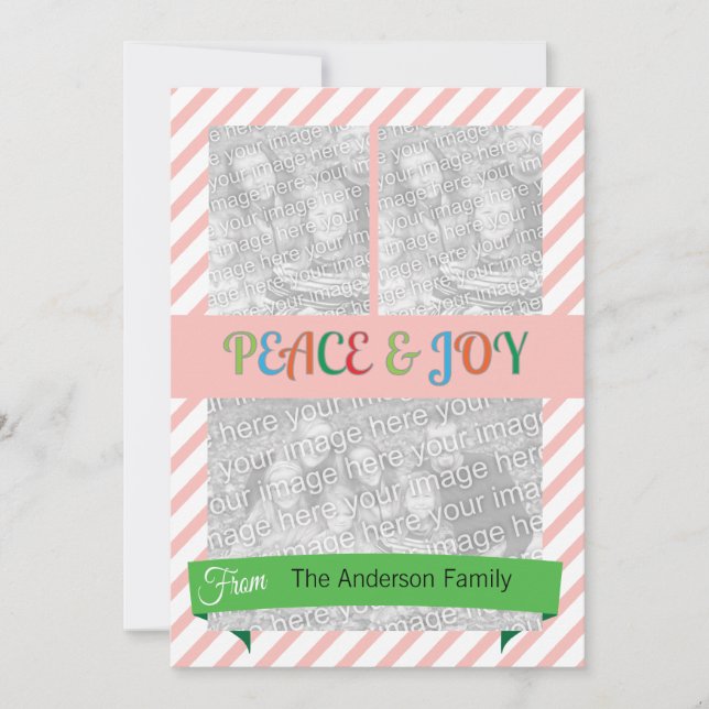 Cartes Pour Fêtes Annuelles Bande rouge Noël Salutation 4 cadres photo (Devant)