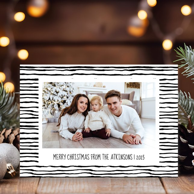 Cartes Pour Fêtes Annuelles Bandes lunaires Noir Blanc Photo Noël (Créateur téléchargé)