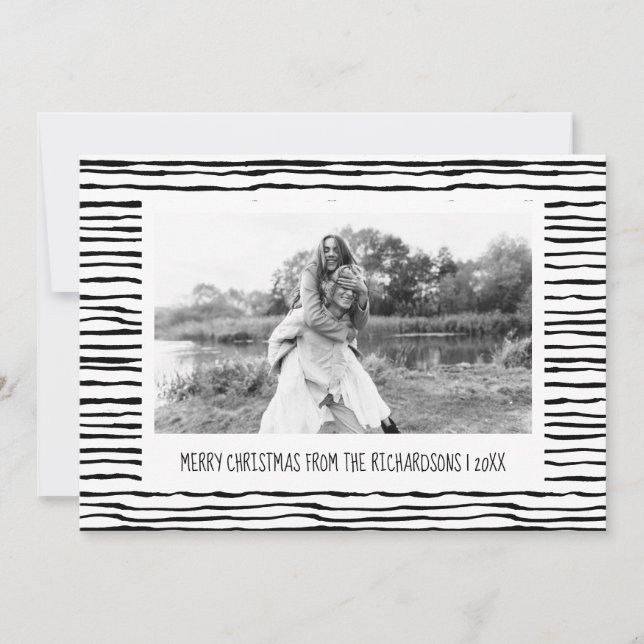 Cartes Pour Fêtes Annuelles Bandes lunaires Noir Blanc Photo Noël (Devant)