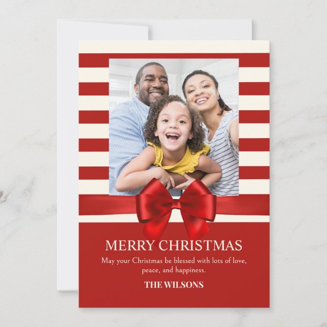 Cartes Pour Fêtes Annuelles Bandes rouges - photo du ruban de Noël (Devant)