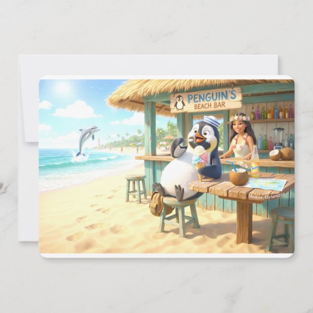 Cartes Pour Fêtes Annuelles Bar de la plage du pingouin (Devant)