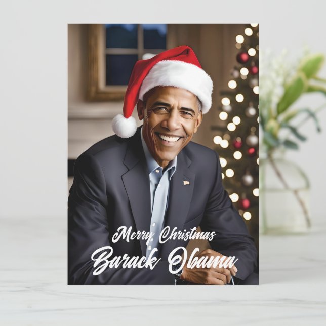 Cartes Pour Fêtes Annuelles Barack Obama à Noël à Santa Hat (Debout devant)