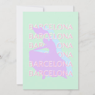Cartes Pour Fêtes Annuelles Barcelone Art Voyage, Espagne Art, Pastel, Vert