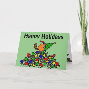 Cartes Pour Fêtes Annuelles Barrage drôle de Noël de castor avec des lumières