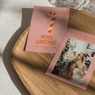 Cartes Pour Fêtes Annuelles Barre à sucreries de Noël minimaliste vintage illu
