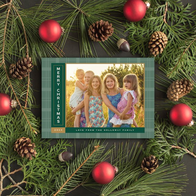 Cartes Pour Fêtes Annuelles Barreaux de pin sur le côté (Pine Green Sidebar Photo Holiday Card)