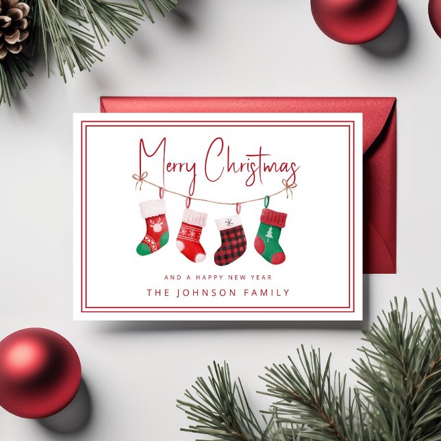 Cartes Pour Fêtes Annuelles Bas de Noël joyeux (Merry Christmas Stockings Holiday Card)