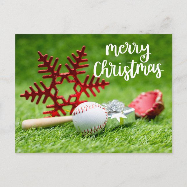 Cartes Pour Fêtes Annuelles Baseball Joyeux Noël avec balle et batte (Devant)