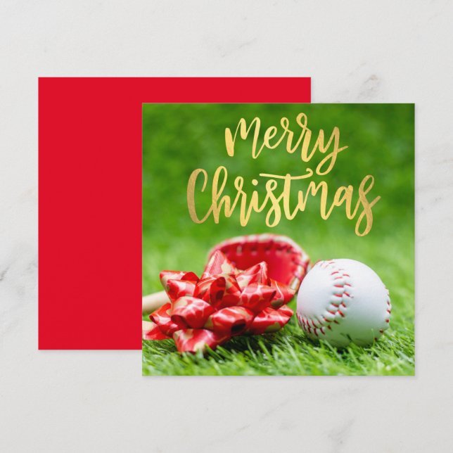 Cartes Pour Fêtes Annuelles Baseball Joyeux Noël avec balle verte (Devant / Derrière)