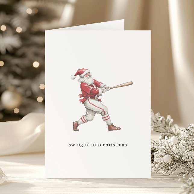 Cartes Pour Fêtes Annuelles Baseball Santa Swingin' Into Christmas (Créateur téléchargé)