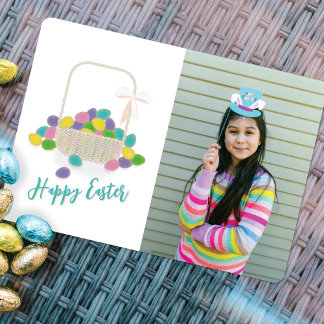 Cartes Pour Fêtes Annuelles Basket of Eggs & Custom Photo Happy Easter