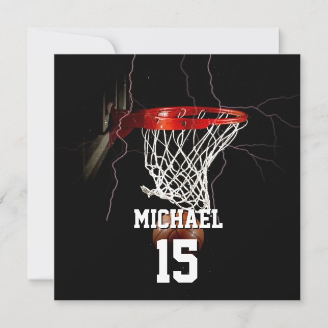 Cartes Pour Fêtes Annuelles Basketball Ajouter Votre Nom Et Votre Numéro (Devant)