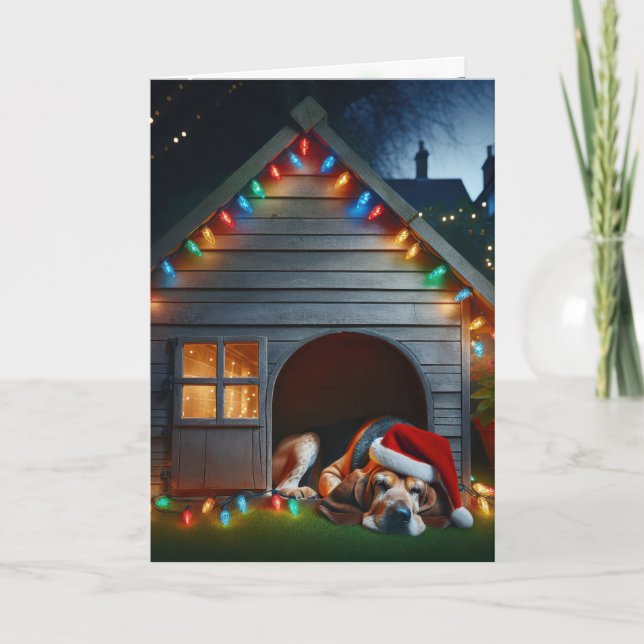 Cartes Pour Fêtes Annuelles Basset de Noël en serre (Devant)