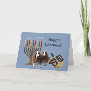 Cartes Pour Fêtes Annuelles Basset Hound Chanukah Card Menorah Dreidel