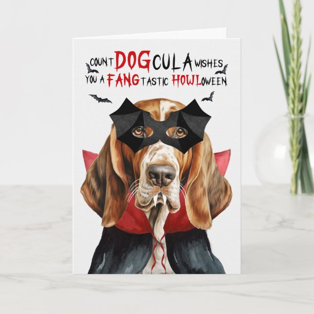 Cartes Pour Fêtes Annuelles Basset Hound Chien drôle Nombre DOGcula Halloween (Devant)