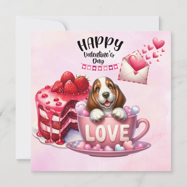 Cartes Pour Fêtes Annuelles Basset Hound Puppy Dog for Valentine's Day (Devant)