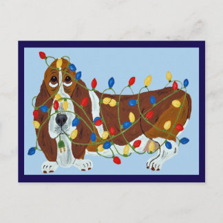 Cartes Pour Fêtes Annuelles Basset Hound Tangled In Christmas Lights