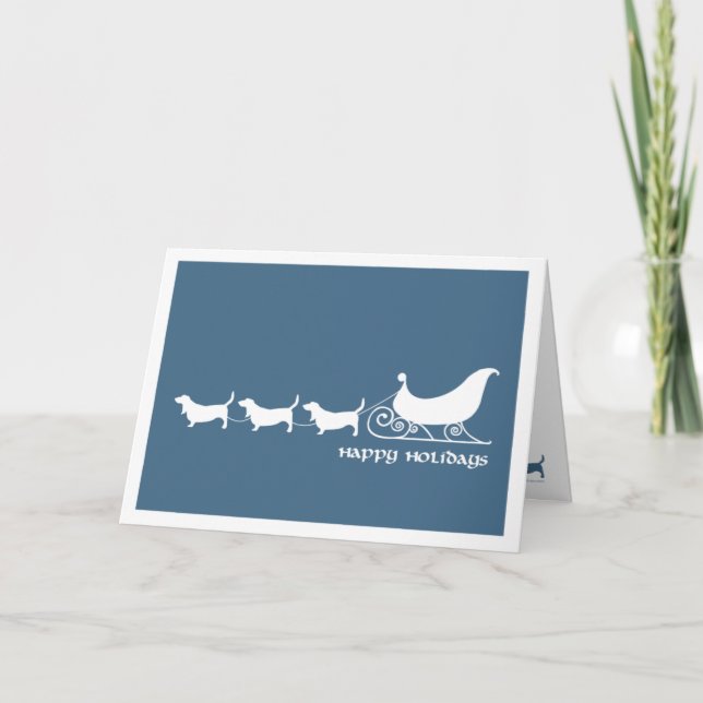 Cartes Pour Fêtes Annuelles Basset Hounds tirant Père Noël Sleigh (Devant)