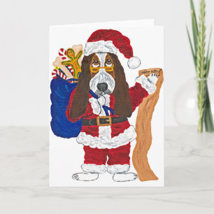 Cartes Pour Fêtes Annuelles Basset Père Noël Liste De Contrôle Des Bons Actifs