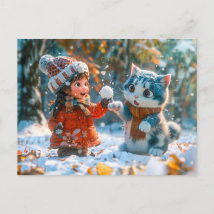 Cartes Pour Fêtes Annuelles Bataille de boules de neige avec mon chat