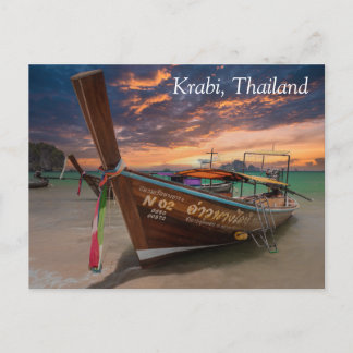 Cartes Pour Fêtes Annuelles Bateau longue queue au coucher du soleil, Krabi, T