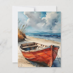 Cartes Pour Fêtes Annuelles Bateau Rouge En Aquarelles