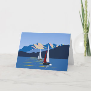 Cartes Pour Fêtes Annuelles Bateaux À Voiles Et Montagnes