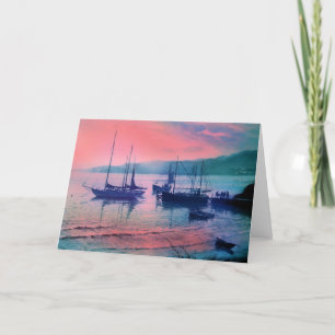 CARTES POUR FÊTES ANNUELLES BATEAUX DANS LA MISTE DU SOIR