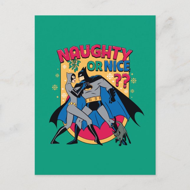 Cartes Pour Fêtes Annuelles Batman | Catwoman Under Mistletoe Naughty Or Nice (Devant)