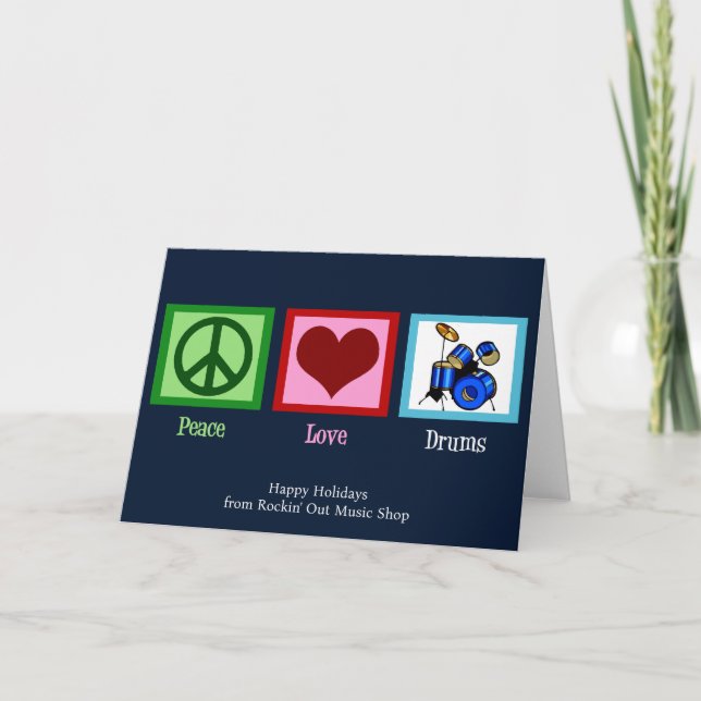 Cartes Pour Fêtes Annuelles Batterie Peace Love Batterie Custom Drummer Noël (Devant)