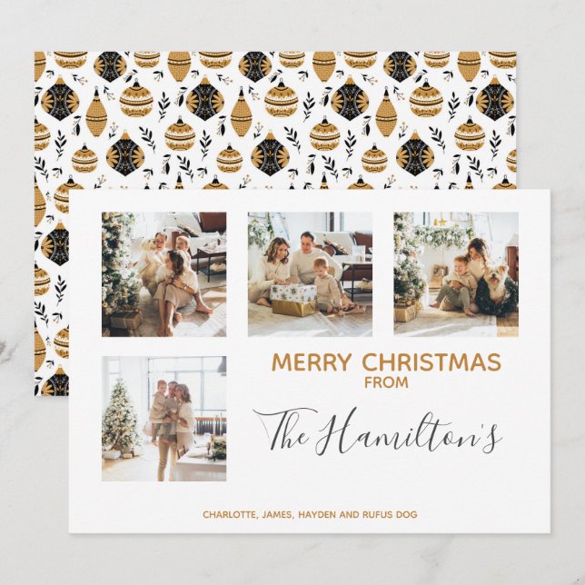 Cartes Pour Fêtes Annuelles Bauble de Noël à motif 4 photo personnalisée (Devant / Derrière)