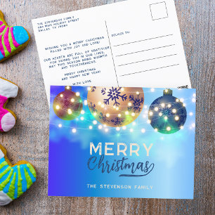 Cartes Pour Fêtes Annuelles Baubles de Noël Bleu Jumelé à cordes
