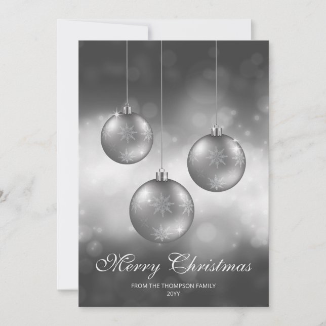 Cartes Pour Fêtes Annuelles Baubles de Noël gris argenté avec texte personnali (Devant)