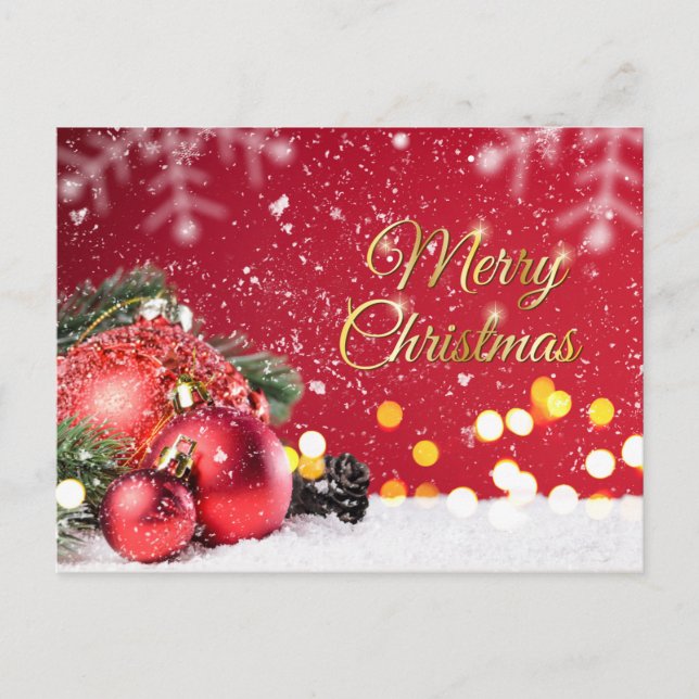 Cartes Pour Fêtes Annuelles Baubles rouges de Noël, épinette, cône (Devant)
