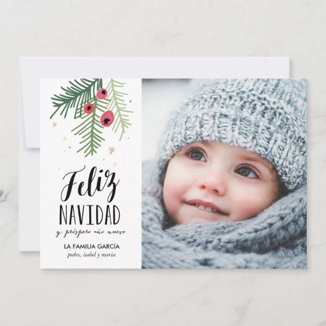 Cartes Pour Fêtes Annuelles Bayas Rojas | Feliz Navidad (Devant)