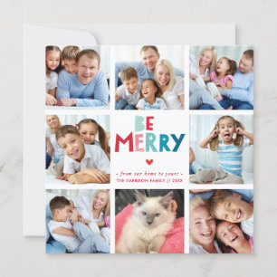 Cartes Pour Fêtes Annuelles BE MERRY moderne multi 8 photo instagram carrés