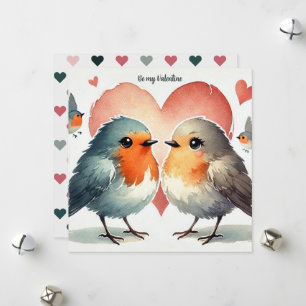 Cartes Pour Fêtes Annuelles "Be My Valentine" Aquarelle Robin Coeurs