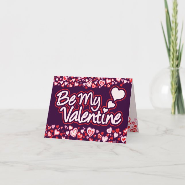 Cartes Pour Fêtes Annuelles Be My Valentine coeurs rouge rose violet (Devant)
