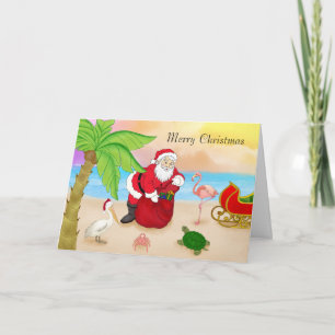 Cartes Pour Fêtes Annuelles Beach Père Noël