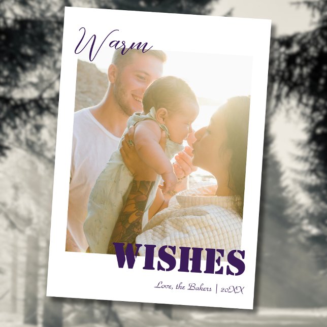 Cartes Pour Fêtes Annuelles Beach Purple Warm Wishes Two Beach Family Photo (Créateur téléchargé)