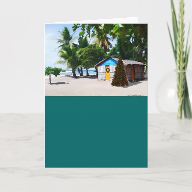 Cartes Pour Fêtes Annuelles Beach Shack Under the Palms à Noël (Devant)