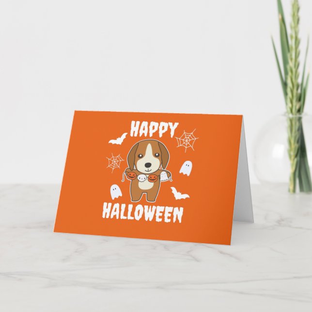 Cartes Pour Fêtes Annuelles Beagle Happy Halloween Costume de chien (Devant)