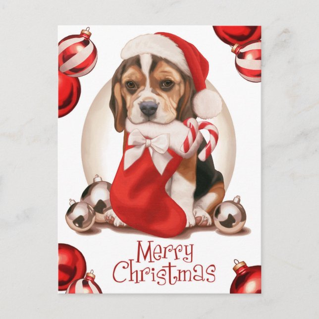 Cartes Pour Fêtes Annuelles Beagle Noël Puppy (Devant)