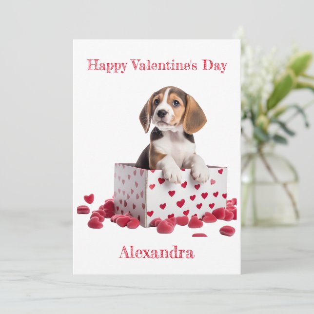 Cartes Pour Fêtes Annuelles Beagle personnalisé en boîte avec coeur Valentine (Debout devant)